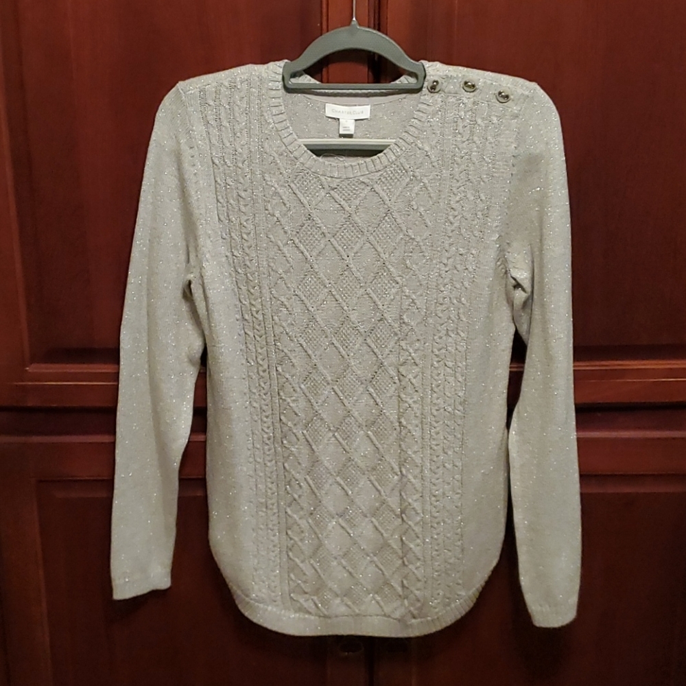 New Silver Threaded Cable Argyle Sweater